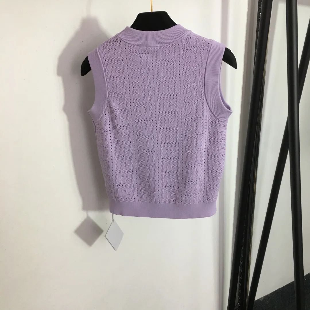

2023 Latest Maze Plaid Hollow Fit Knitted White, Beige, Purple, Black Tank Top