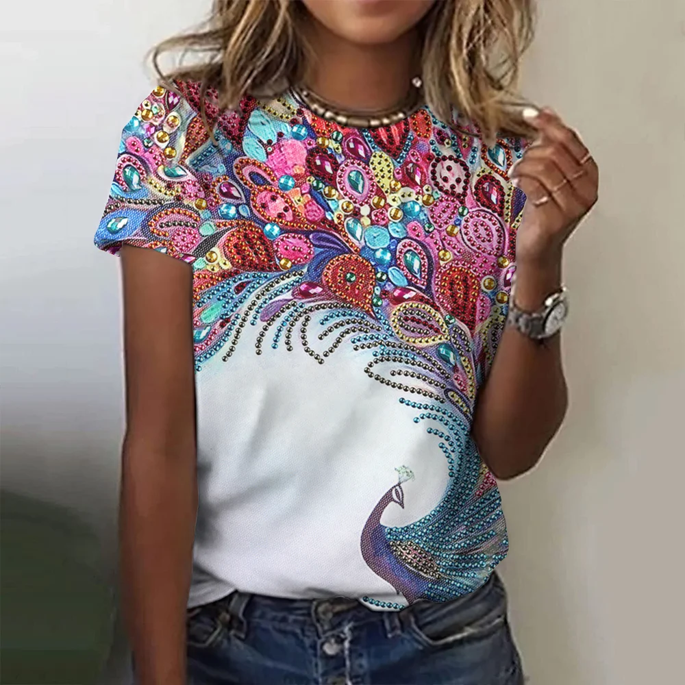 

New Women's T-shirt Painting Style Casual Short Sleeve Tops Summer O Neck Ladies Shirt Colorful Fashion Blouse Female Daily Tees
