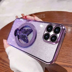 Elegant Butterfly Plating Case with Silicone Stand for Honor 100 Pro (SFHD Purple)