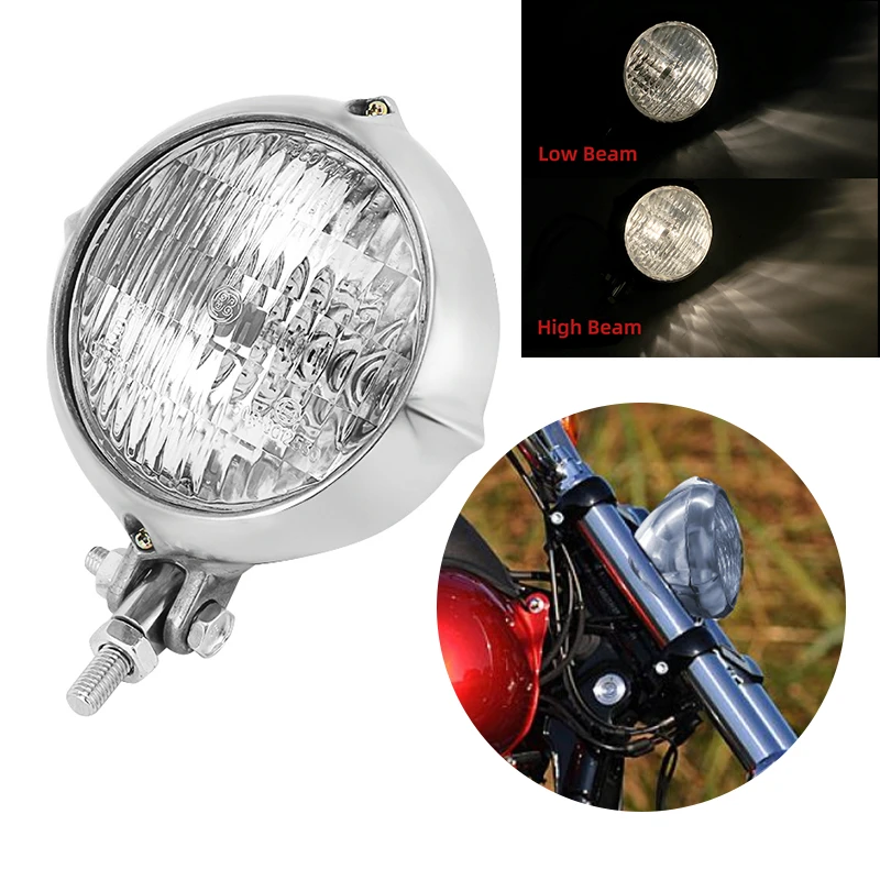 

Chrome Motorcycle Headlight Bates Visor Vintage Amber Headlight Lamp For Harley Kawasaki Yamaha Custom Cafe Racer
