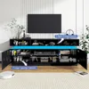 LED TV Stand for 80 Inch TV, Modern Tall Entertainment Center with Storage, High Gloss Gaming TV Media Console with Glass Shelf 2