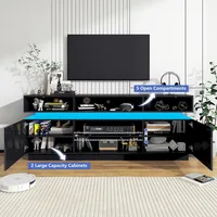 LED TV Stand for 80 Inch TV, Modern Tall Entertainment Center with Storage, High Gloss Gaming TV Media Console with Glass Shelf 2