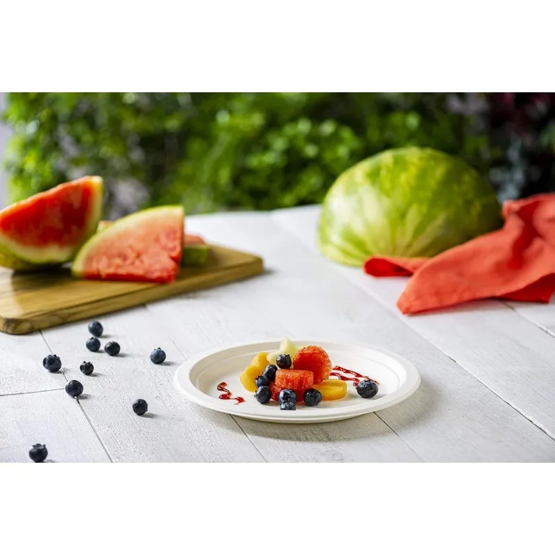 [9 Inch-250 Pack Heavy-Duty White Paper Plates, Compostable, Eco-Friendly-Biodegradable Disposable