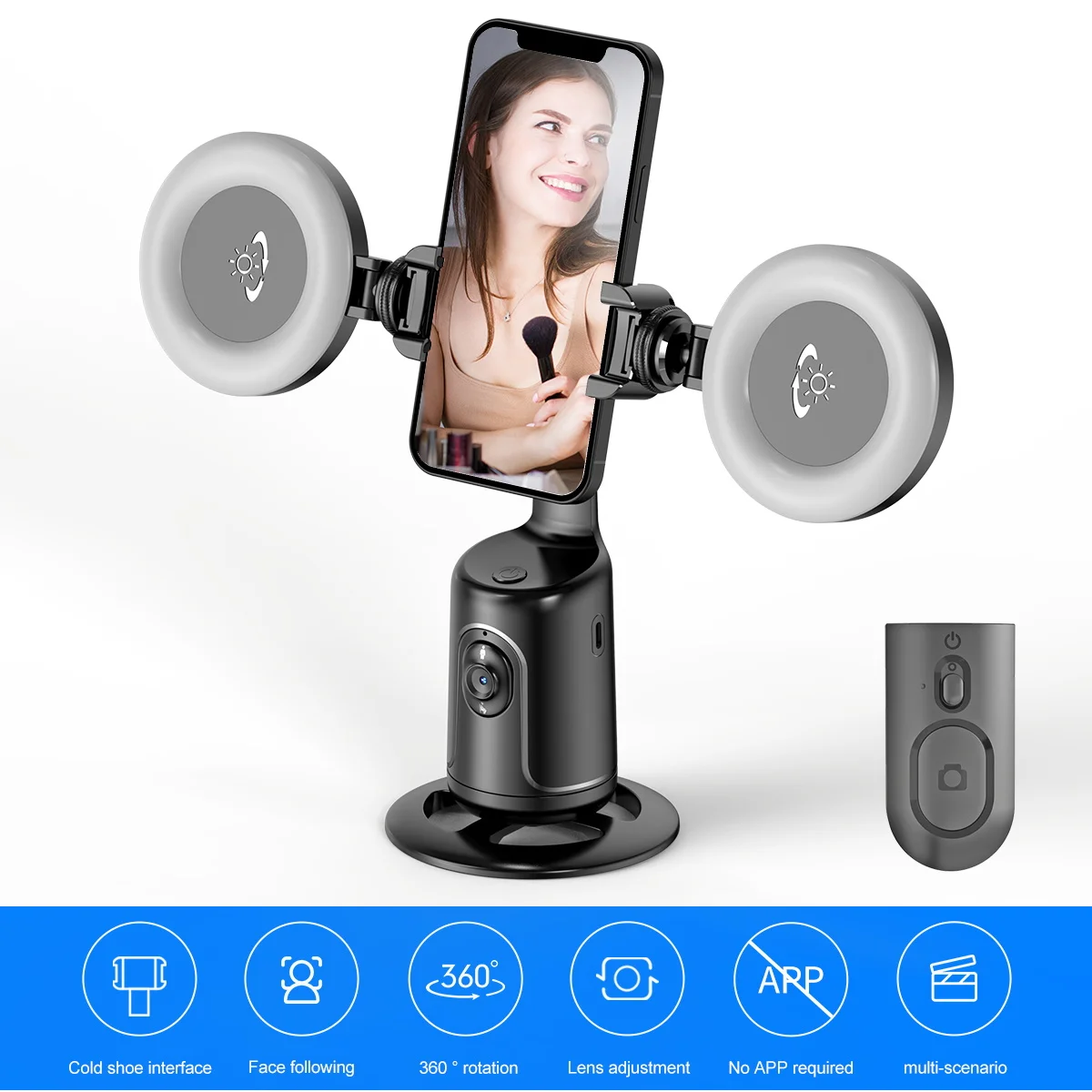 

Wireless Selfie Stick Tripod with Remote Face Tracking Handheld Gimbal Stabilizer 1/4 Screw Removable Light for Camera Phone