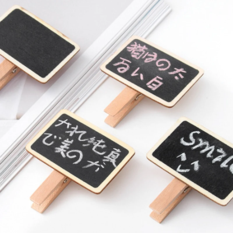 Square Blackboard Clips Wooden Message Board Mini Writing Board Noticeboard 6.8*4.8cm