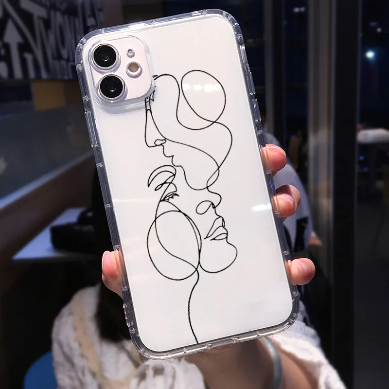 Abstract Geometric Line Art Shockproof Clear Phone Case Cover