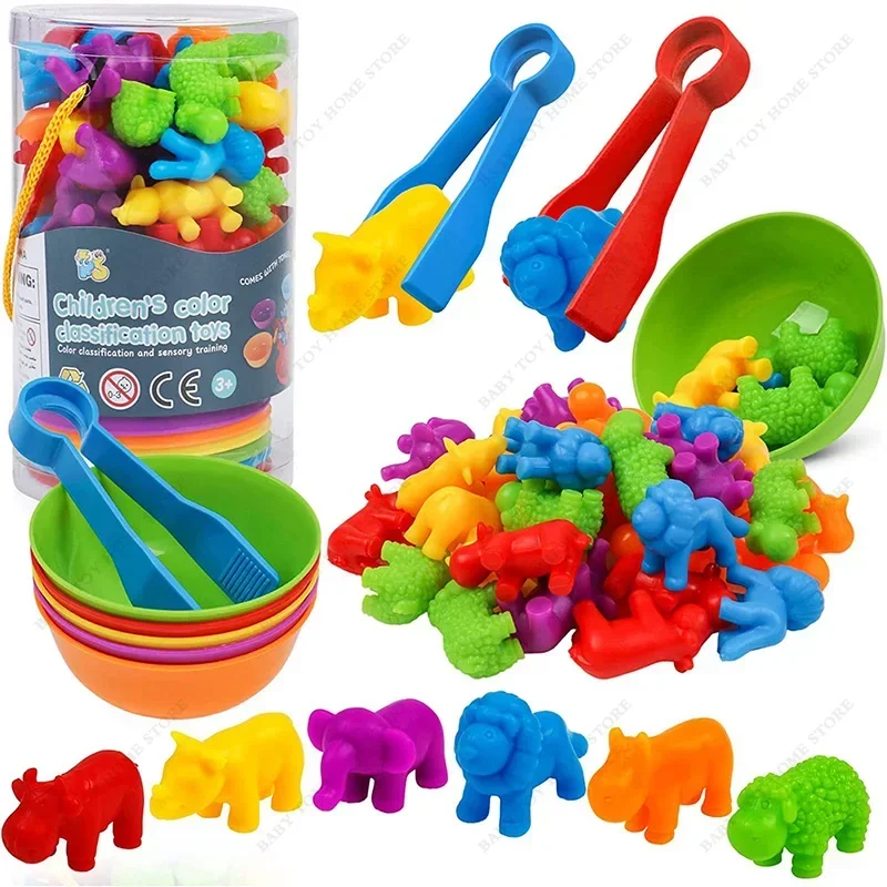 

Counting Animals Toys Matching Games with Sorting Bowls Sorting for Toddlers Math Color Sensory Montessori Fine Motor Skills Toy