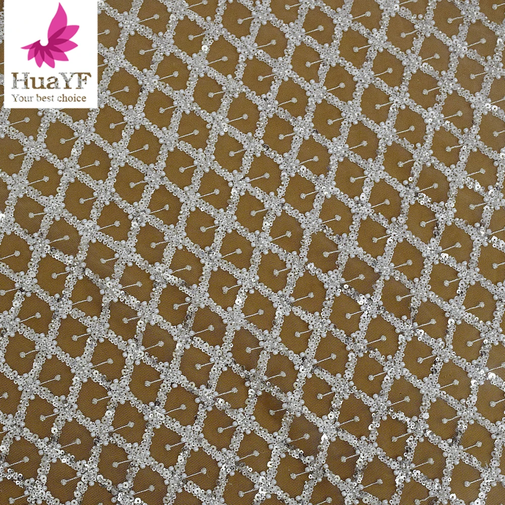 

1 ярд, высокое качество, блестящие кружева с жемчугом для женщин, ткань для свадебного платья HY2884