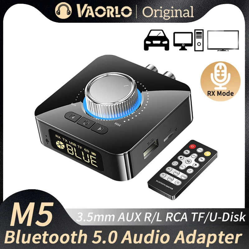 VAORLO Bluetooth Receiver Transmitter LED BT 5.0 Stereo AUX 3.5mm Jack RCA Handsfree Call TF U-Disk TV Car Kit Wireless Audio Adapter