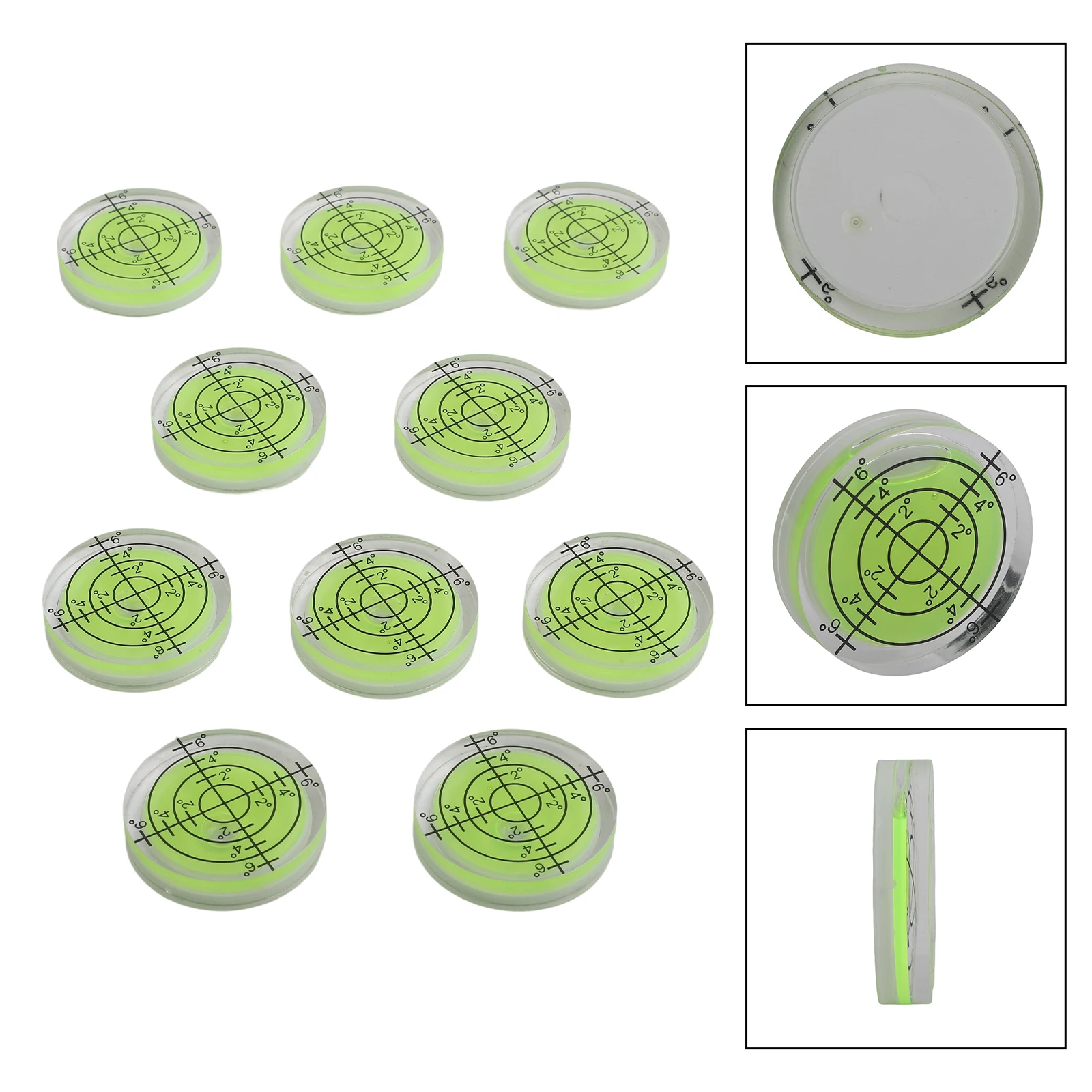 10개입 32x7mm 스피릿 버블 각도 마크 레벨 원형 측정기