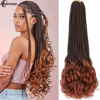 1-8 Packs Crochet French Curl Braids Ginger 350 30 27 Bug Colors Goddess French Curls Box Braids Crochet Braiding Hair for Women 1