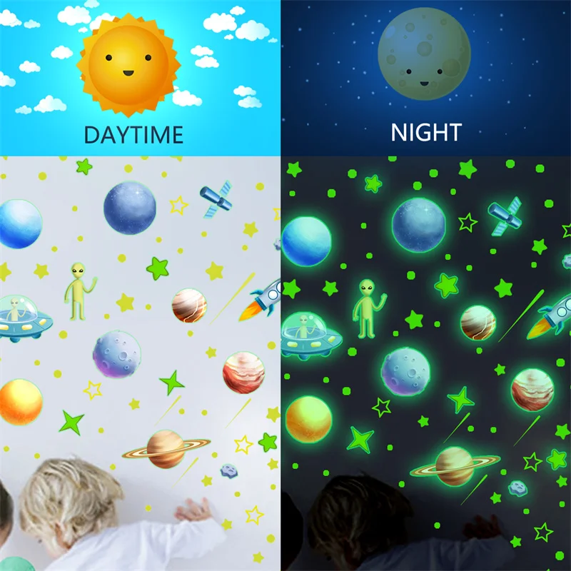 Glowing Stickers Astronaut Decals Glow In The Dark Space Planet Star Wall Sticker Child Room Decoration Self Adhesive Luminous