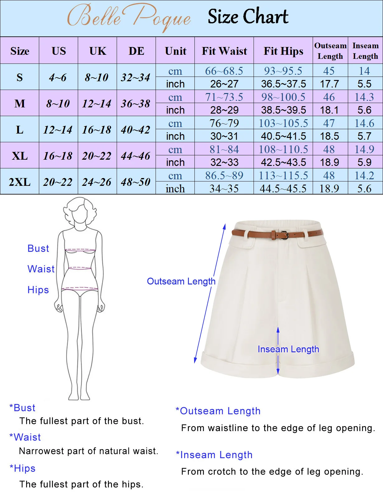 Belle Poque Women Bermuda Shorts With Belt Elastic Elegant High Waist Wide Leg Shorts With Pockets Vintage Summer Short Pants A3