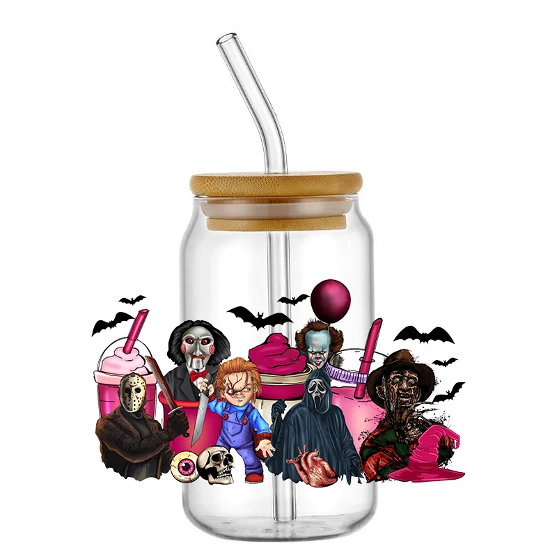 Cup Wrap Sticker DIY UV DTF Waterproof Transfer Decals Killer Friends Characters 16oz Libbey Glasses Horro Killer Friends