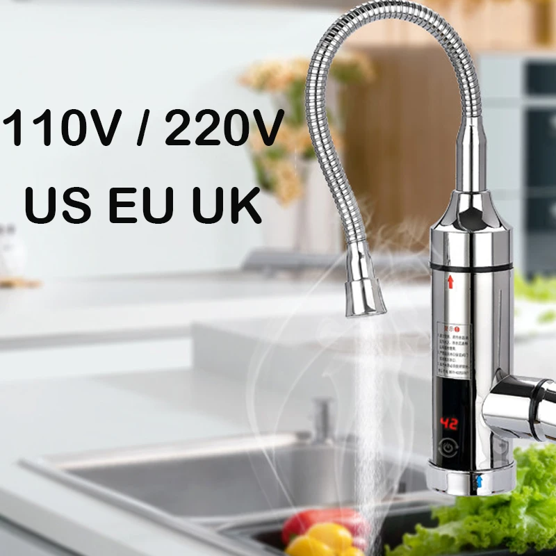 Water Heater Intelligent Instant Hot Water Faucet Stainless Steel Universal Hose Tankless Faucet Water Heater 3000W 110V 220V