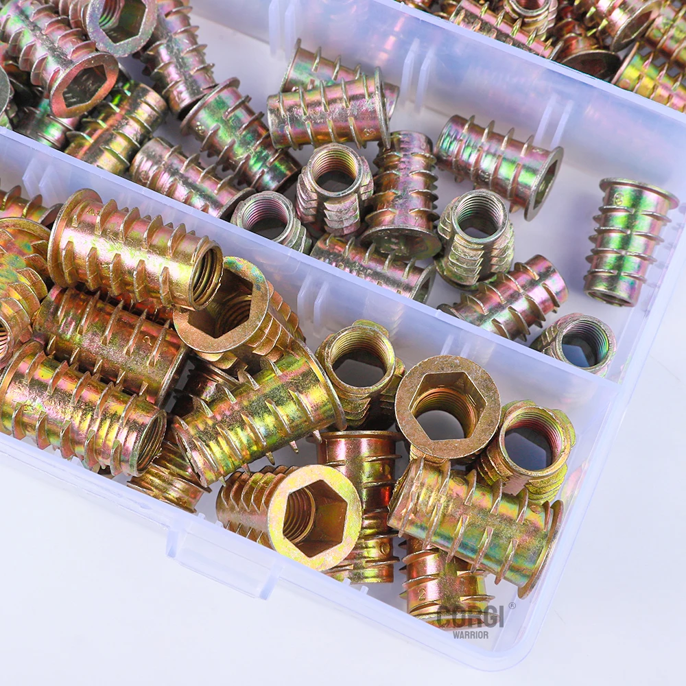 Insert Nut M4 M5 M6 M8 M10 Zinc Alloy Hex Socket Threaded Wood Insert Nuts Assortment Kit All Sizes Metric Furniture Bolt Screw Connector