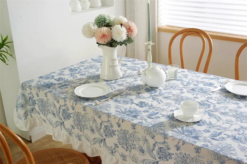 Description Picture 6 of itemCotton Celadon Ruffle Embroidery Celadon skirt Tablecloth for Home Dining Coffee wedding party Table Decor