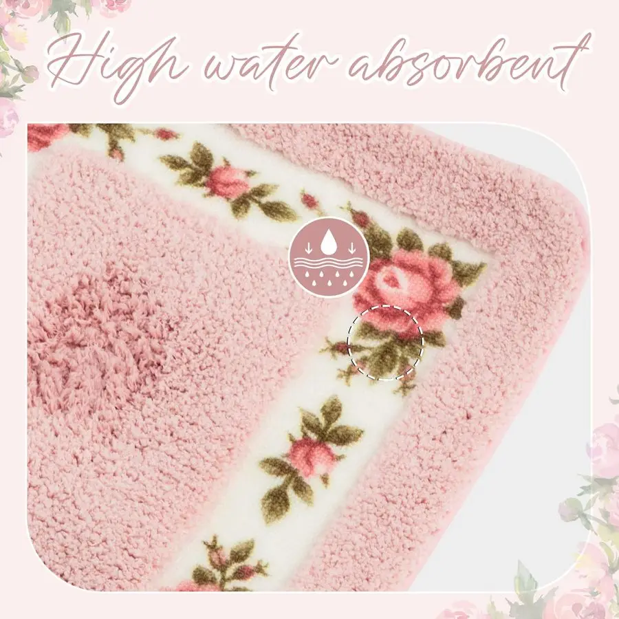Rose Floral Bath Rug Set - floral pattern in pink