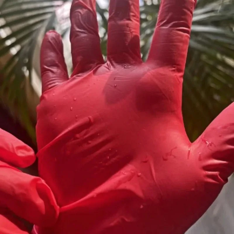 Red Nitrile Gloves 20/50/100PCS Household Disposable Waterproof Nitrile Gloves Tattoo Dyeing Hair Washing Dish Cleaning Tools Disposable Gloves Nitrile Gloves Cleaning Gloves