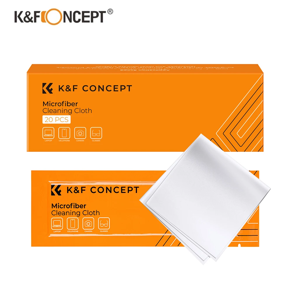 K&F Concept 20Pcs 15cmx15cm Lndividually Vacuum Wrapped Microfiber Cleaning Cloths for Camera Lens Glasses Phones LCD Screens