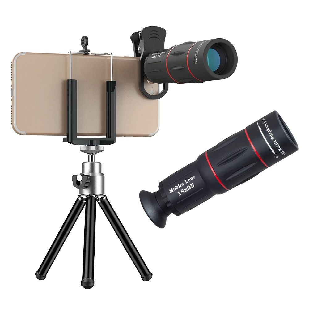 APEXEL 18X25 Monocular Zoom Telephoto Mobile Phone Lens With Tripod For  Camping Tourism Portable Spotting Scope Mini Telescope