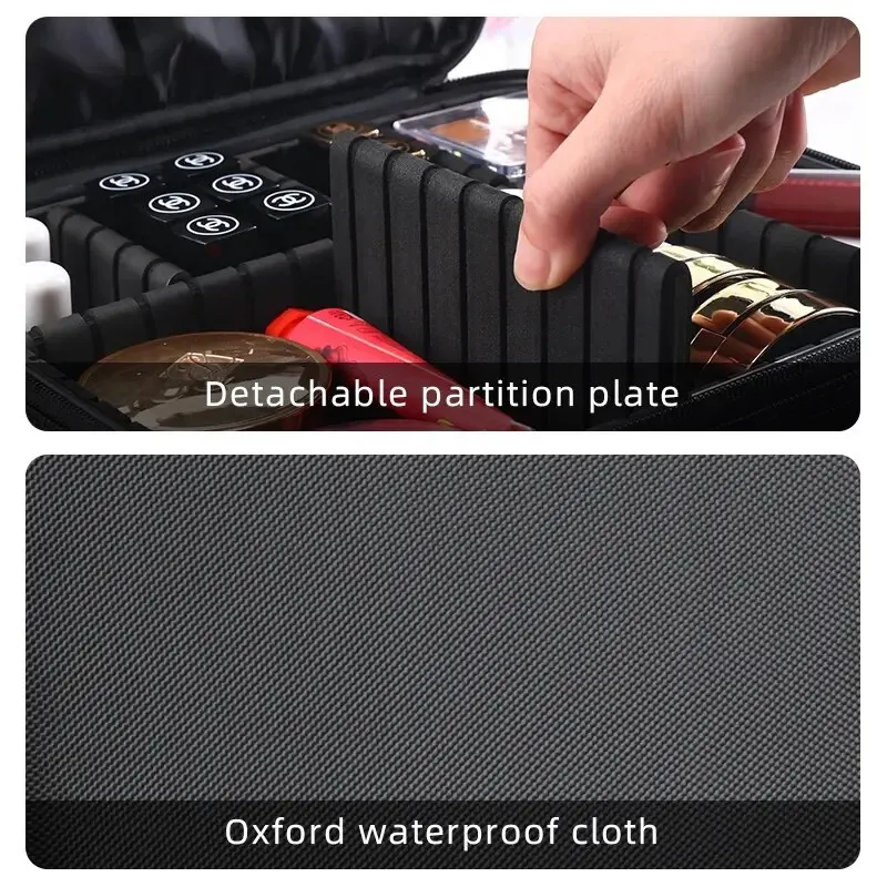 Travel Makeup Bag, Double Layer Portable Cosmetic Bag With Adjustable Dividers, Waterproof Makeup Case, Cosmetics Accessories