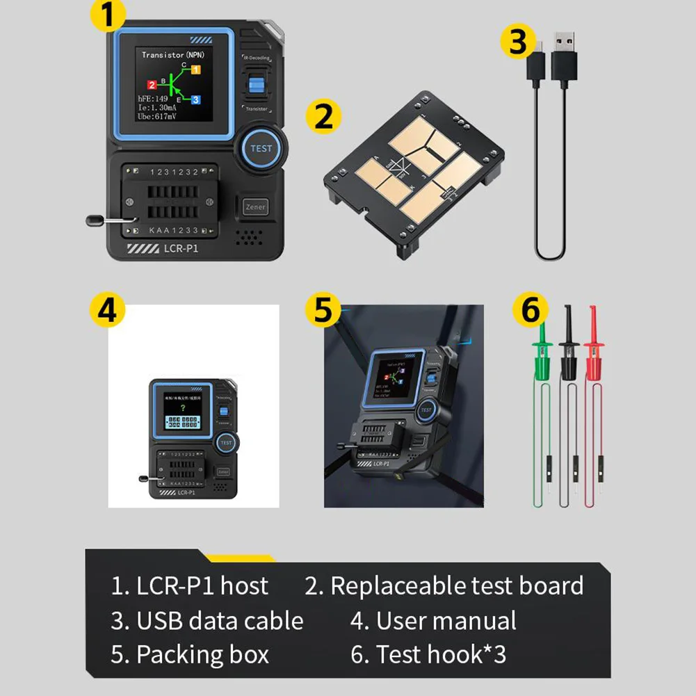 LCR-P1 Transistor Tester Diode Triode Capacimeter Resistance LCR ESR Meter MOSFET NPN PNP S M D Multifunction Tester 4