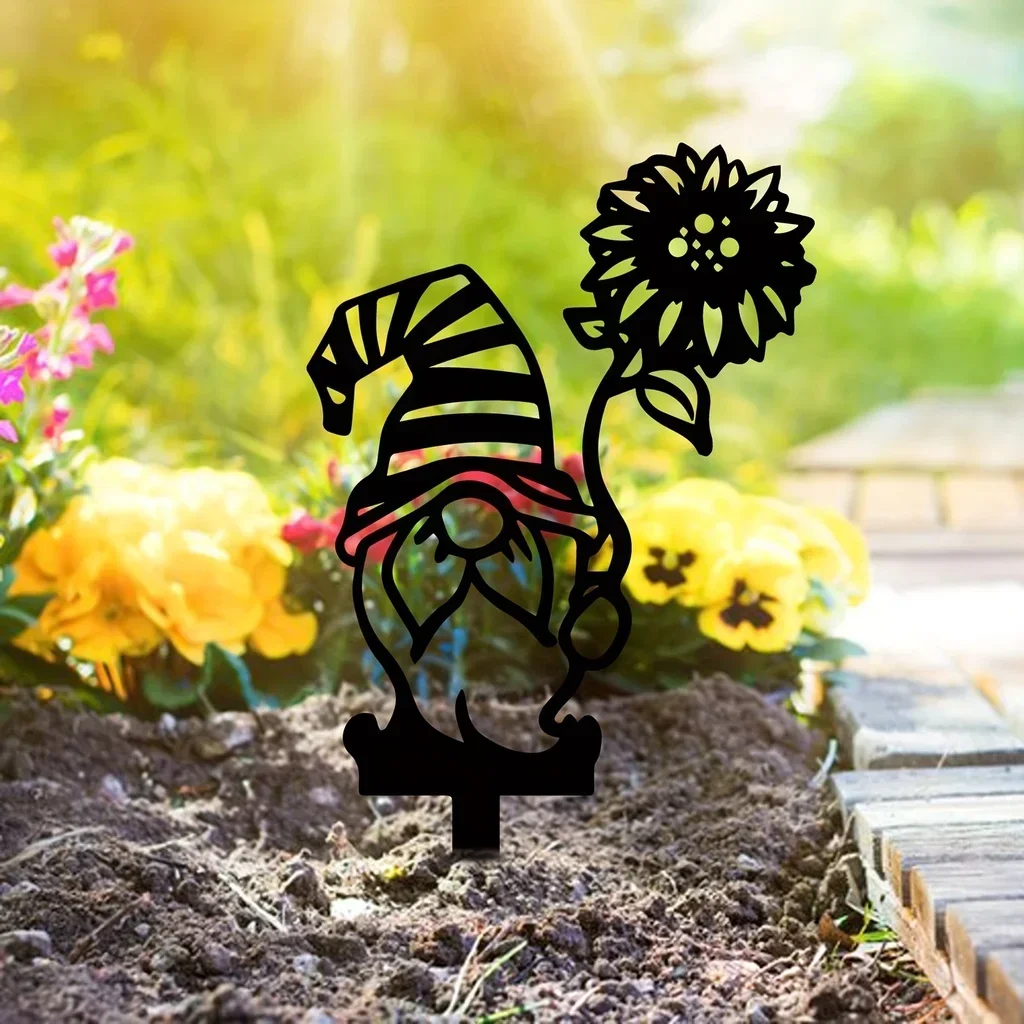 

CIFBUY Decoration 1pc Metal Yard Decor Sign Metal Lawn Garden Gnome Stakes Svg Outdoor Sign Yard Gnome Garden Decor Yard Sign wi