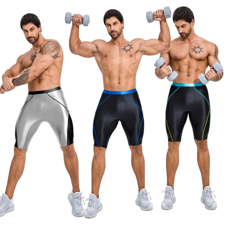 Sports shorts yoga shorts workout shorts satin gloss knee length sports biker shorts series leisure fitness cycling wrestling yoga five-point pants