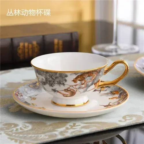 European Bone China Steak Plate Model Room Equator Jungle Series Coffee Cup Set Afternoon Tea Cup Household Dinnerware Set