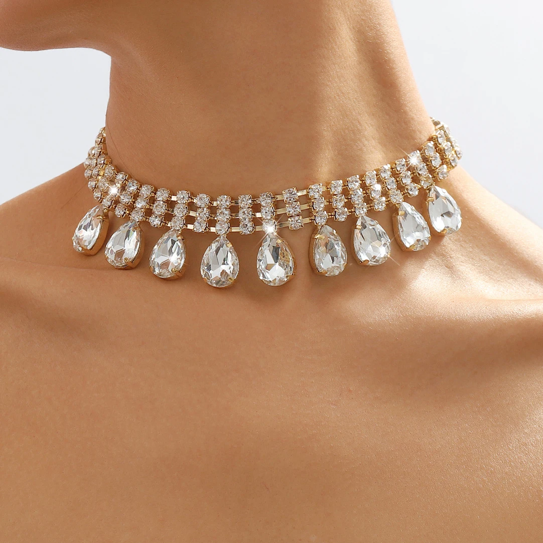 Necklace Rhinestone Women Color Gold Rhinestone Choker Necklace