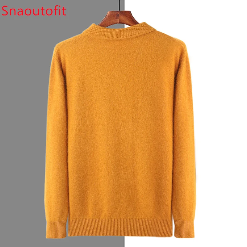 Pure Mink Cashmere Men's Sweater 2023 Autumn and Winter Casual Fashion Pullover Honeycomb Needle POLO Collar Knit Men's Top Hot
