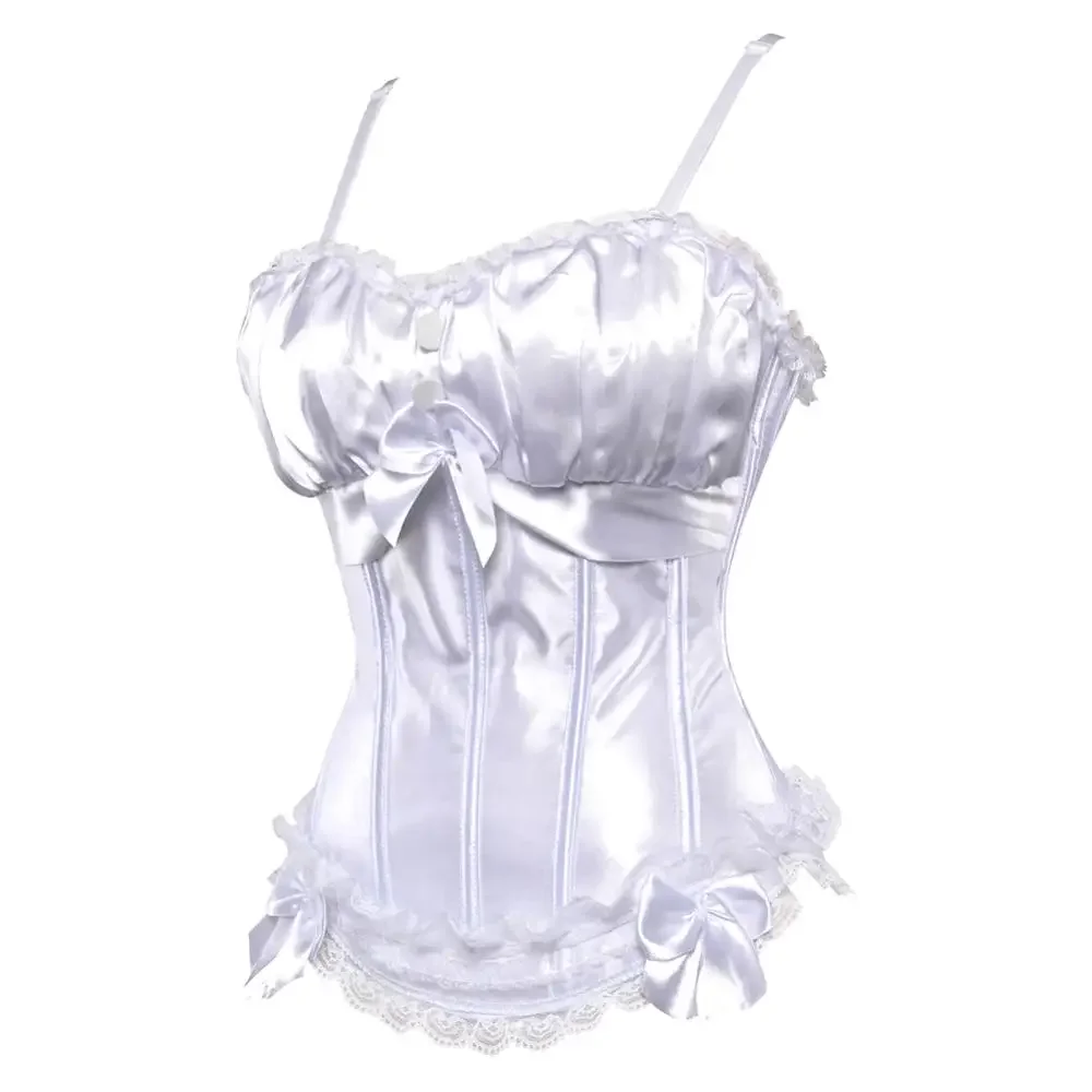 Victorian Corset Strap Corsage Gothic Push Up Bustier Padded Cup Zip Satin Overbust Clubwear Carnival Party Costume Plus Size