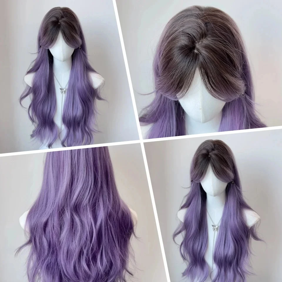 Synthetic Black Brown Purple Cosplay Wig for Women