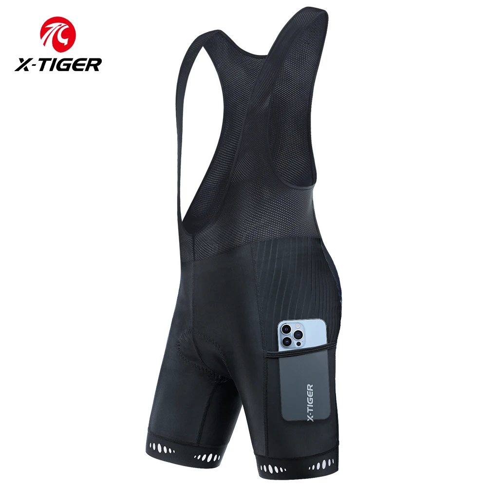 Cycling Bike Bib Short X-TIGER Men's Cycling Bike Bib Short with Phone Pockets 5D Padded Shockproof Breathable Quick-Dry Biking Bicycle Bib Tights