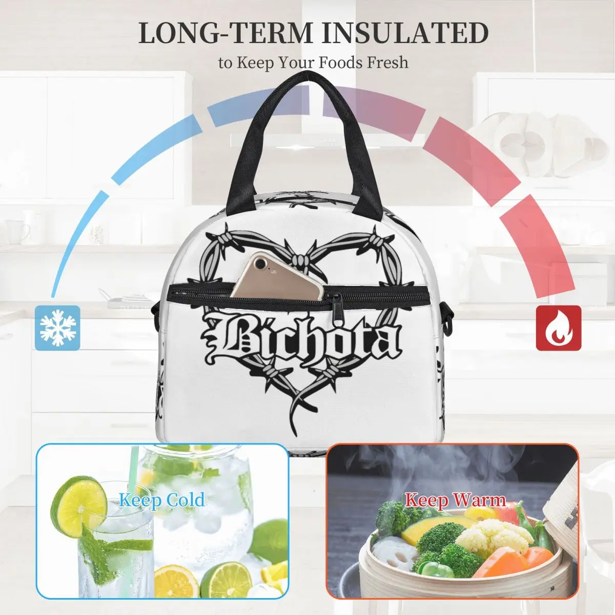 Karol G Bichota Heart Large Thermal Insulated Lunch Bag With Adjustable Shoulder Strap Rapper Reusable Food Bag Lunch Boxes