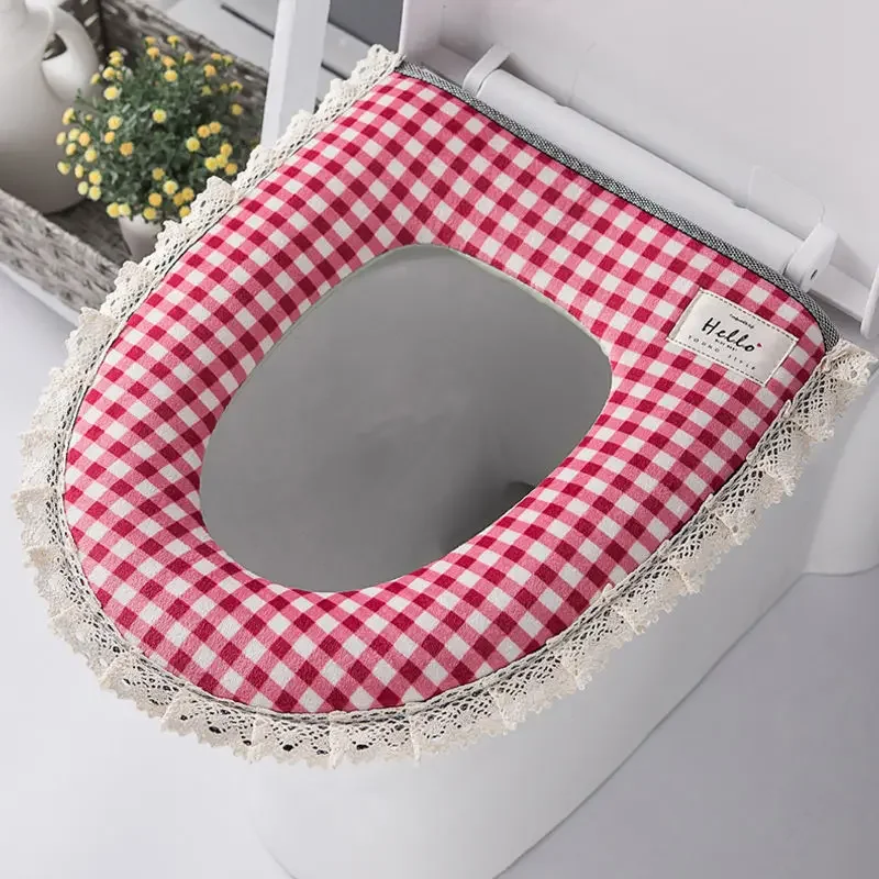 3Pcs 변기 커버 따뜻한 욕실 가정용 Closestool 쿠션 뚜껑 케이스 장식 레이스 WC 커버 패드 유니버설 지퍼 2015