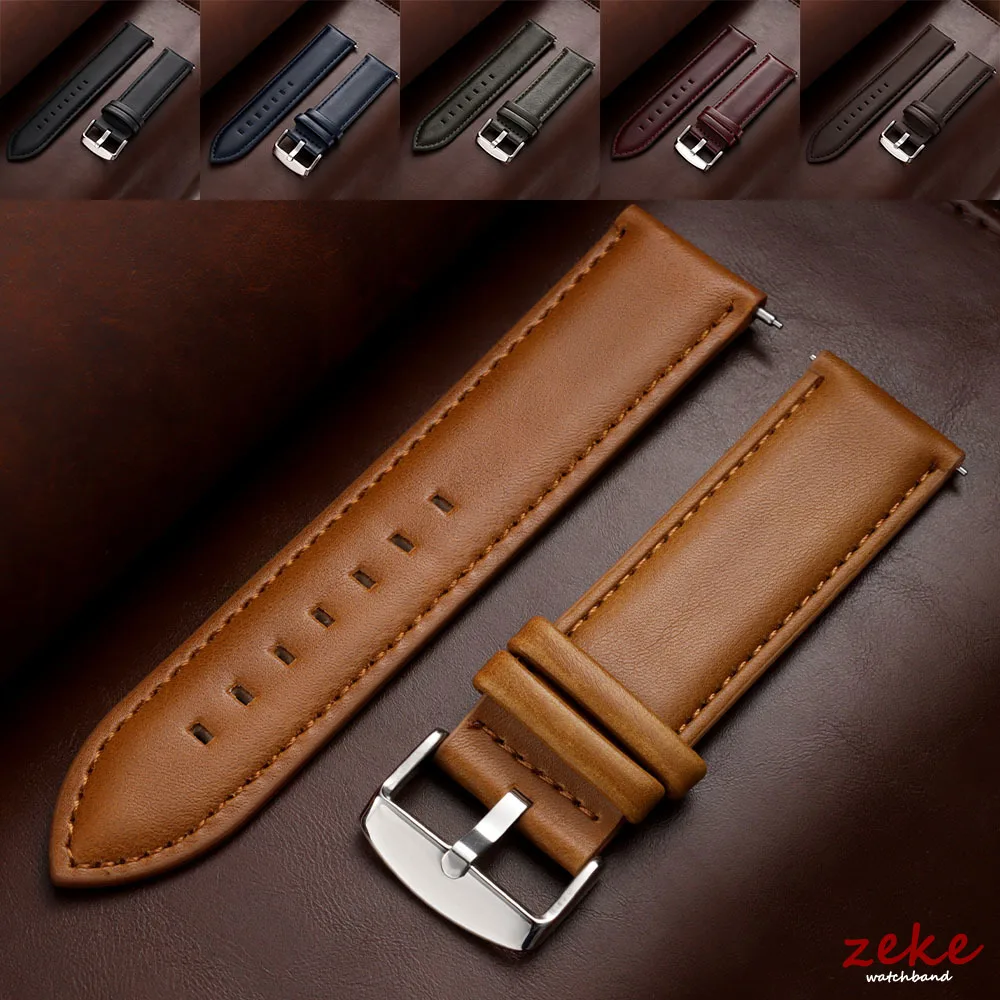 Vintage Brown Genuine Leather Quick Release Watch Strap - Universal Replacement Watchband