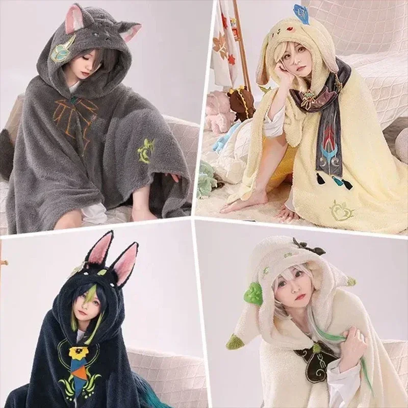 

Game Genshin Impact Cloak Venti Cosplay Blanket Kaeya Zhongli Hooded Cape Christmas Gift For Girls Anime Tighnari Plush Cloaks