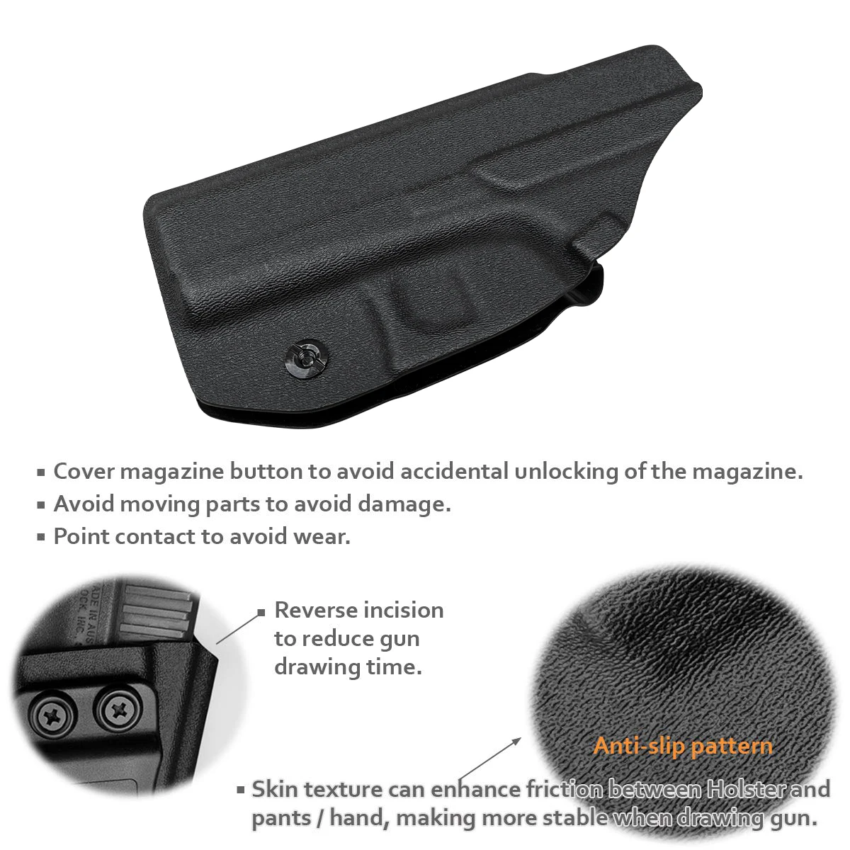 POLE.CRAFT IWB Kydex Holster Fits: Glock 43 / Glock 43X - Inside Waistband Carry Holster for G43 G43X (Black, Right Hand Draw) 3