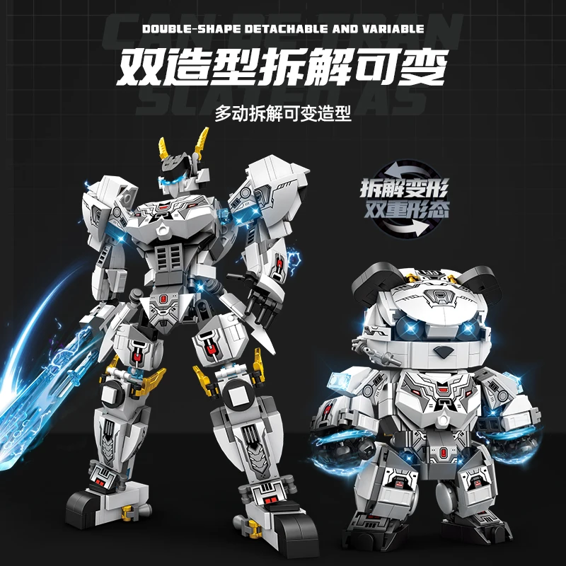 2 in 1 Panda Animal Building Blocks Super Hero Mecha Warrior DIY Transformable R