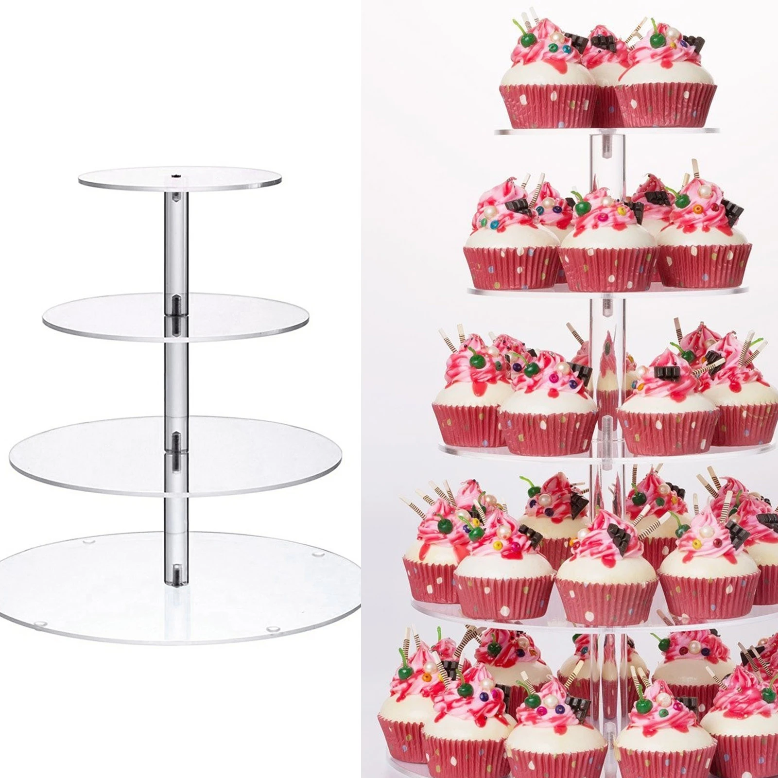 Acrylic Cake Stand Tiers Round Cake Stand Cup Cakes Trays Display Cupcake Tower For Wedding