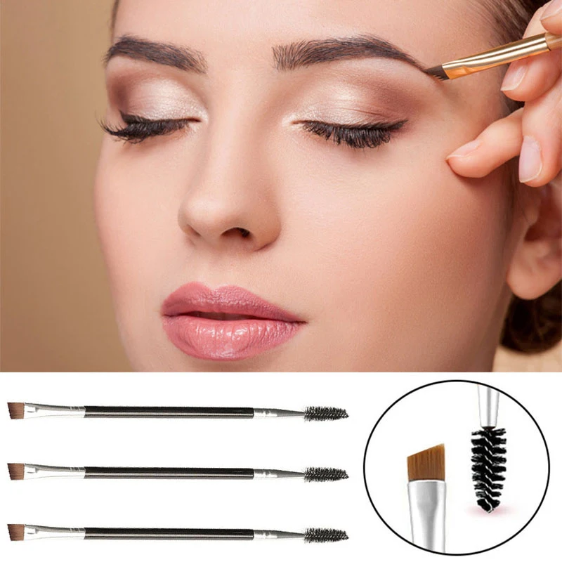 1pcs Eye Makeup Tool Dual Head Design Eyelash Brush Angled Eyebrow Brush Eyebrow Contour Brush Professional Beauty Tools