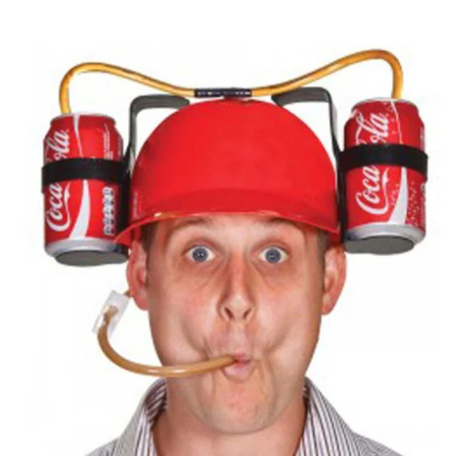 Adjustable Drinking Helmet with Straw Fun Bottle Soda Beer Bottle