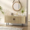 TV Cabinet.47''W Natural Storage Cabinet, Media Console, Tambour TV Stand, Television Stands with Curvy Edge; Sliding Door 4