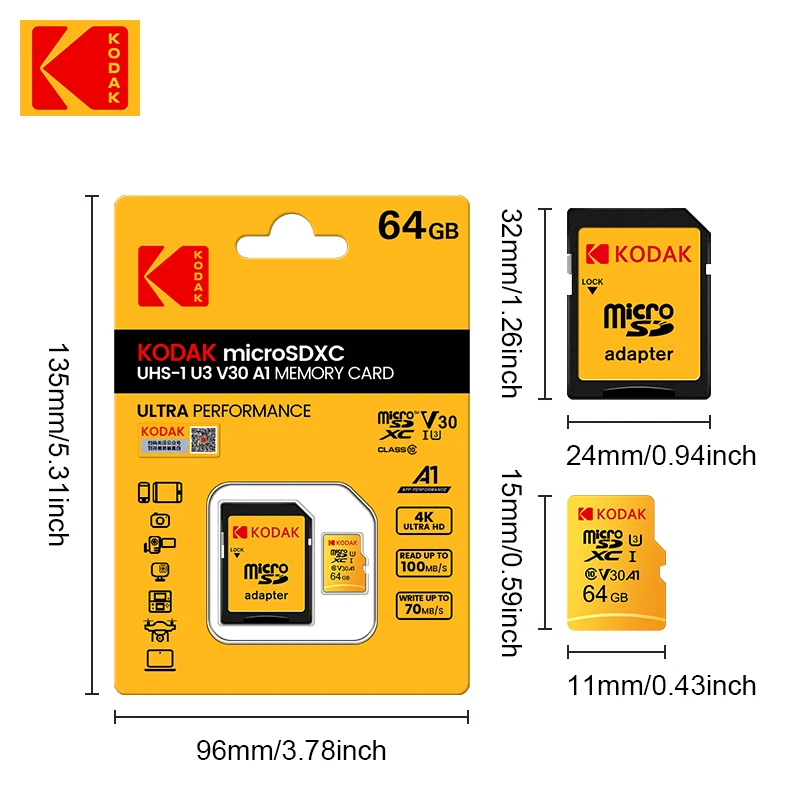 Cartão de Memória Kodak-micro sd Alta Velocidade 512gb 256gb 128gb 64gb 32gb 10 u3 4k - Imagem 4
