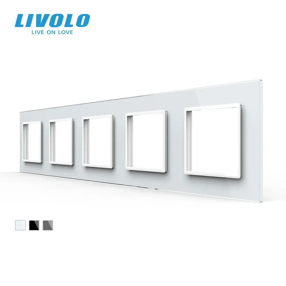 แผงสวิตช์กระจกนิรภัยแบบเทมเปอร์ 3 สี มาตรฐาน EU รุ่นใหม่ของ Livolo ขนาด 364 มม.*80 มม. แผงกระจก 5 ชั้น สำหรับเต้ารับติดผนัง 1
