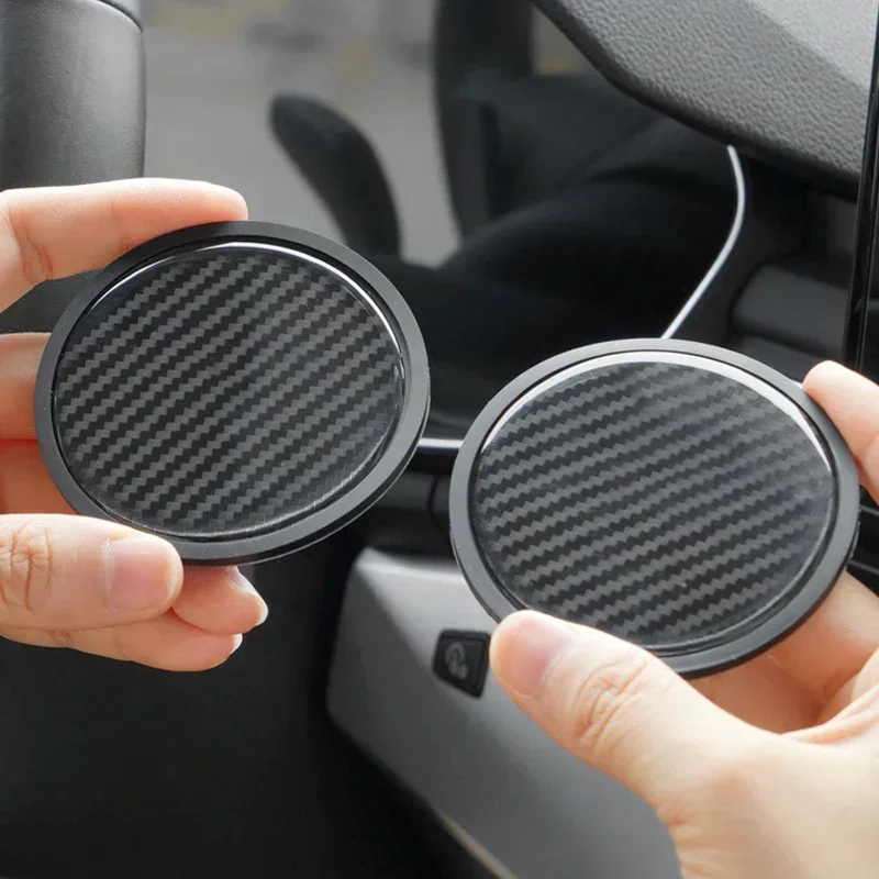 Carbon Fiber Car Water Cup Coaster Non-slip Pad Car Drink Coffe Bottle Holder Rubber Cup Bottle Mat Interior Accessories cup holder coasters car coaster pads
