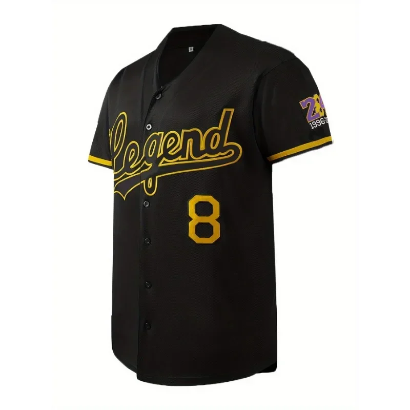 Men's Baseball Jersey Legend#24 Black Fashion Print Comfortable Sweatshirt Short Sleeve Button V-neck Shirt Men's Clothing 2