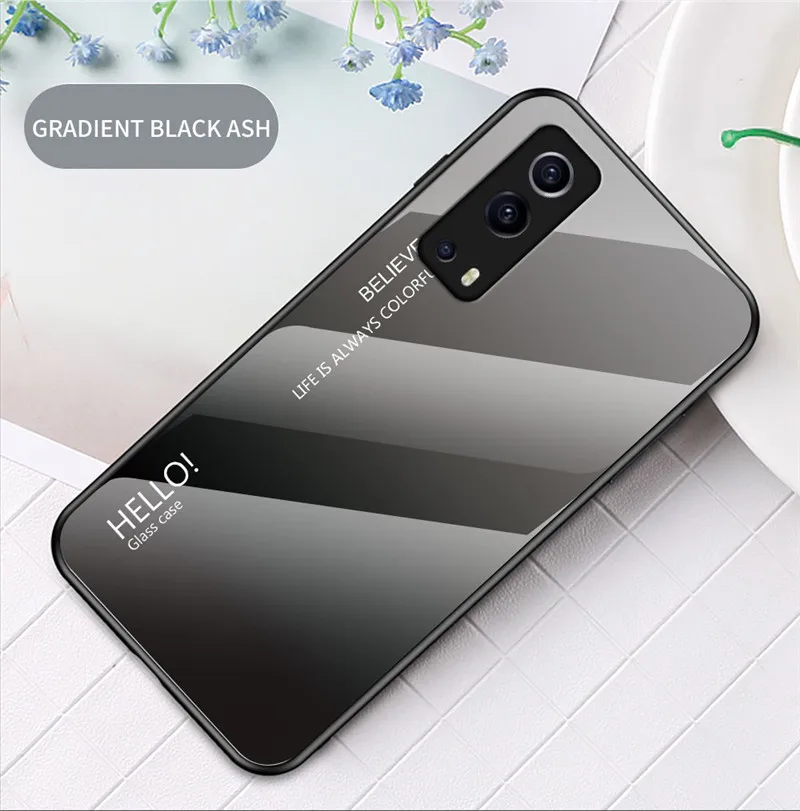 Gradient Tempered Glass Back Cover with Soft Silicone TPU Bumper - Slim Protective Case
